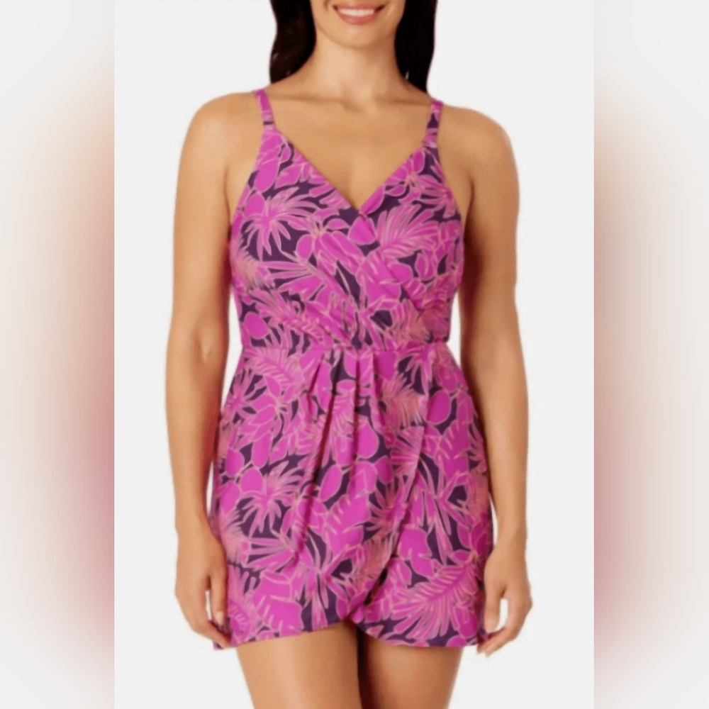 NEW! Land's End Purple Floral Swim Dress Size XL